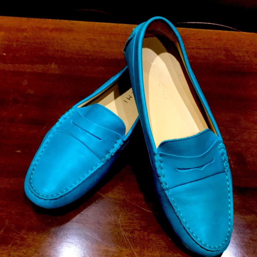 M. Gemi Pastoso leather moccasins.  Gorgeous teal color.  Size 38.  EUC.
